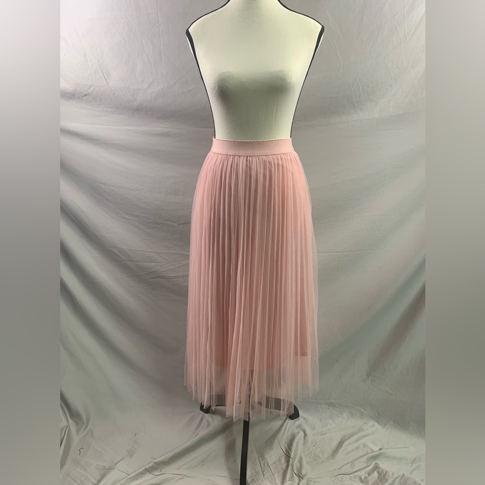 Baby Pink Mesh Tulle Pleated Skirt - Picture 10 of 10